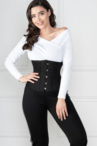Black Cotton Twill Classic Underbust Waist Trainer With Hip Gores