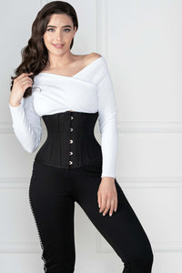 Corset Story EXP003 Black Cotton Twill Classic Underbust Waist Trainer With Hip Gores
