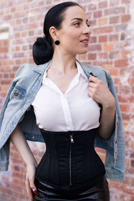 Cotton Black Waist Training Corset with Zip