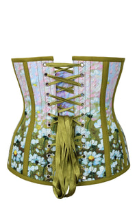 Olive Green Daisy Print Underbust Corset