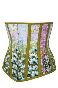 Olive Green Daisy Print Underbust Corset