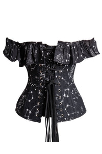 Cotton Astronomy Print Sleeved Corset Top