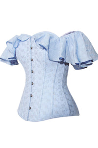 Pastel Cornflower Blue cotton corset top with dramatic sleeve
