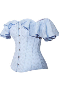 Pastel Cornflower Blue cotton corset top with dramatic sleeve