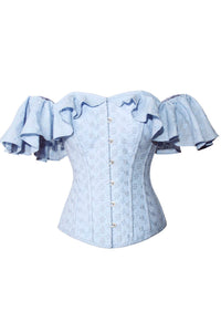 Pastel Cornflower Blue cotton corset top with dramatic sleeve
