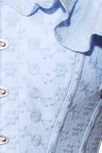 Pastel Cornflower Blue cotton corset top with dramatic sleeve