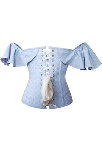 Pastel Cornflower Blue cotton corset top with dramatic sleeve