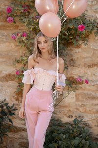 Pink cotton embroidery anglaise corset top