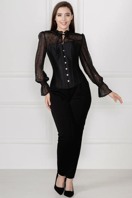 Black Sequin Overbust Sleeved Corset Top