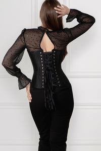 Black Sequin Overbust Sleeved Corset Top
