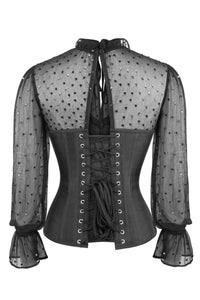 Black Sequin Overbust Sleeved Corset Top