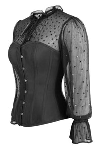 Black Sequin Overbust Sleeved Corset Top
