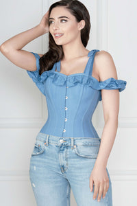 Cornflower Blue Cotton Overbust With Sleeves And Shoulder Straps