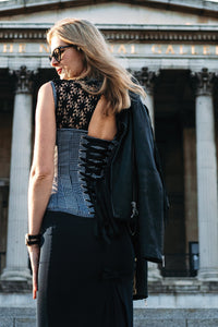 Houndstooth and Crochet Corset Top