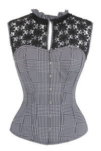 Houndstooth and Crochet Corset Top