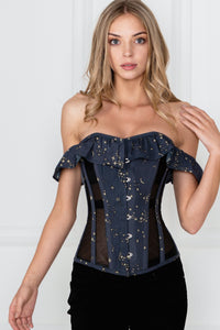Astronomy Cotton Print Overbust With Mesh Panels And Sleeves