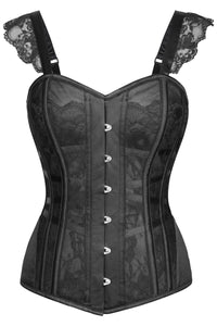 Corset Story FTS113 Lingerie Inspired Black Overbust Corset With Shoulder Straps