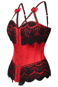 Corset Story FTS116 Red Satin Overbust Corset With Eyelash Lace