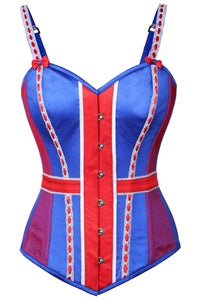 Sininen satiininen Union Jack -rintakorsetti