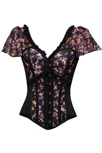 Dark Floral Ruffle Trim Overbust Summer Corset