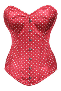 Red Satin and White Polka Dot Longline Overbust Corset