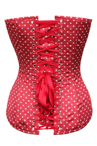 Red Satin and White Polka Dot Longline Overbust Corset