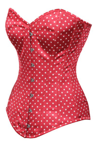 Red Satin and White Polka Dot Longline Overbust Corset