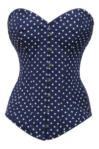 Navy and White Star Longline Overbust Corset