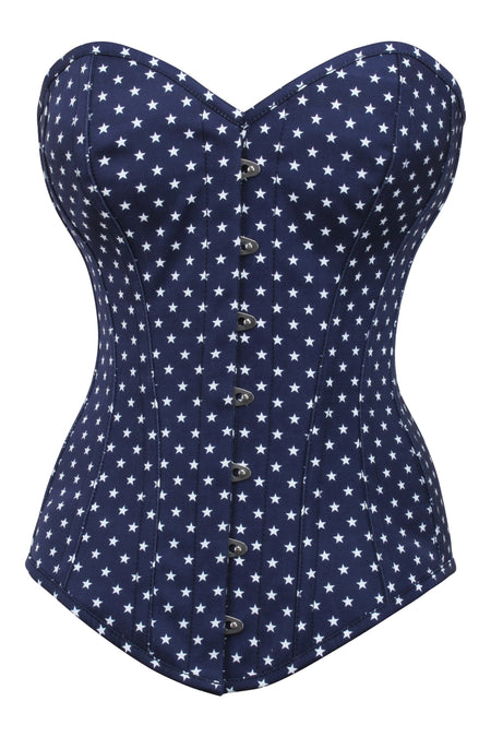 Navy and White Star Longline Overbust Corset