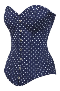 Navy and White Star Longline Overbust Corset