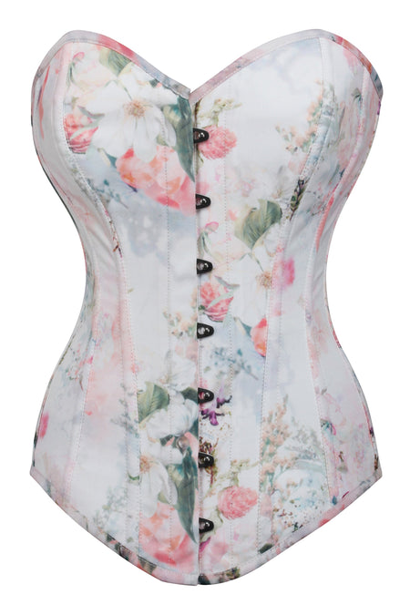 Blush Watercolour Floral Longline Overbust Corset