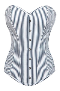 White and Navy Pinstripe Longline Overbust Corset