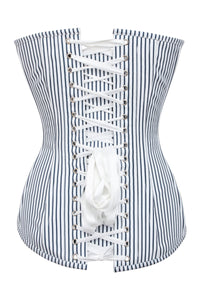 White and Navy Pinstripe Longline Overbust Corset