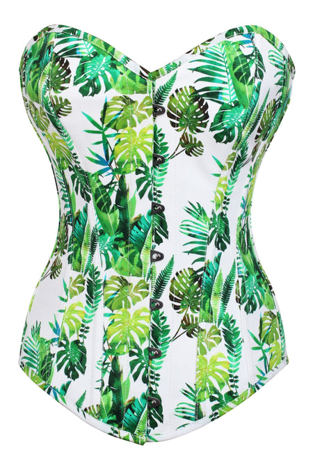 Tropical Leaf Print Longline Overbust Corset