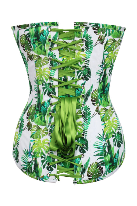 Tropical Leaf Print Longline Overbust Corset