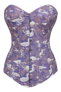 Purple Bird Print Longline Overbust Corset