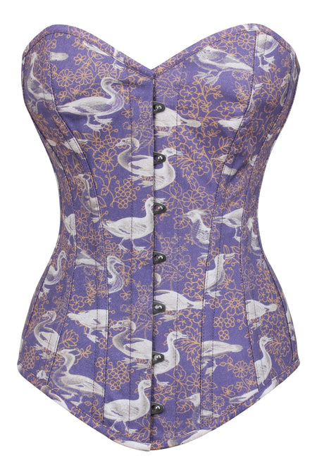 Purple Bird Print Longline Overbust Corset