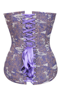 Purple Bird Print Longline Overbust Corset