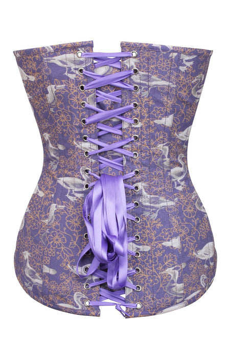 Purple Bird Print Longline Overbust Corset