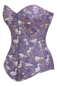 Purple Bird Print Longline Overbust Corset