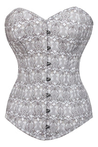 Grey Longline Overbust Corset with Historically Inspired Print