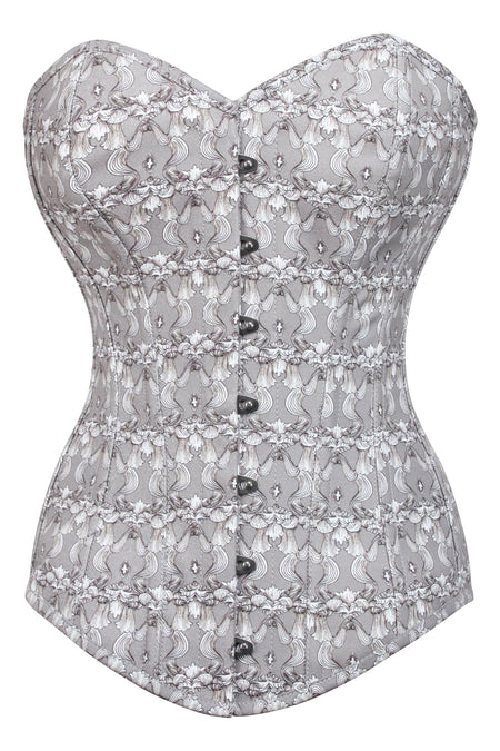 Grey Longline Overbust Corset with Historically Inspired Print