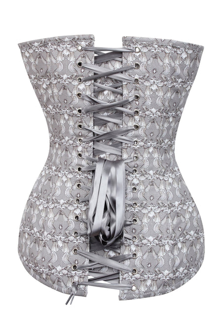 Grey Longline Overbust Corset with Historically Inspired Print