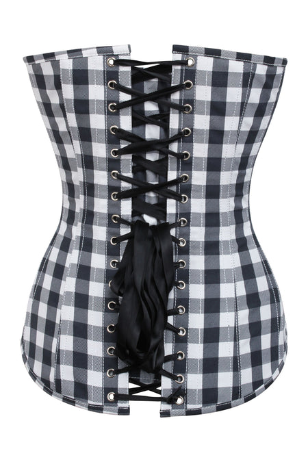 Black and White Gingham Longline Overbust Corset