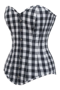Black and White Gingham Longline Overbust Corset