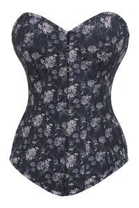 Black Longline Overbust Corset with Floral Print