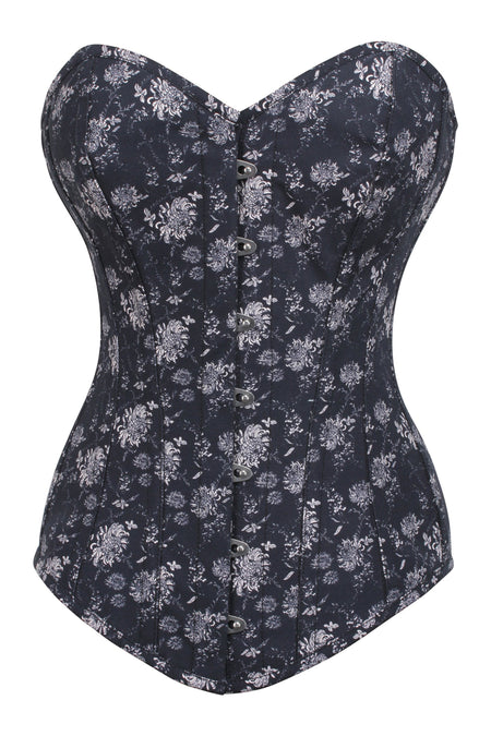Black Longline Overbust Corset with Floral Print