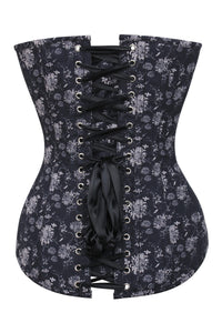 Black Longline Overbust Corset with Floral Print