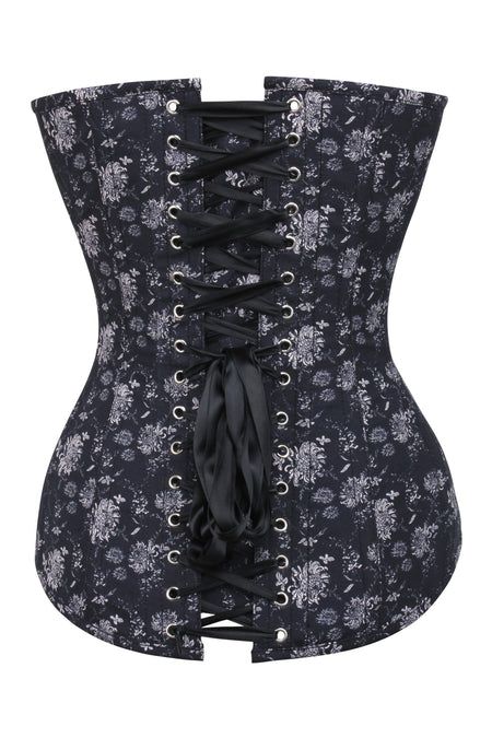 Black Longline Overbust Corset with Floral Print