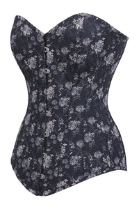 Black Longline Overbust Corset with Floral Print